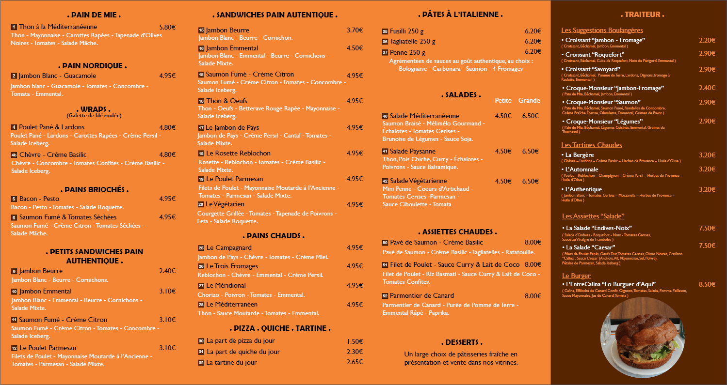 Carte Snacking Le Fournil de Gilles